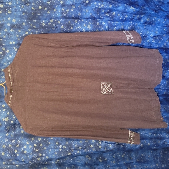 [EUC] ERIKA Vintage Boho Brown & Cream Embroidered 3/4 Sleeve Button-down Jacket - Picture 7 of 12